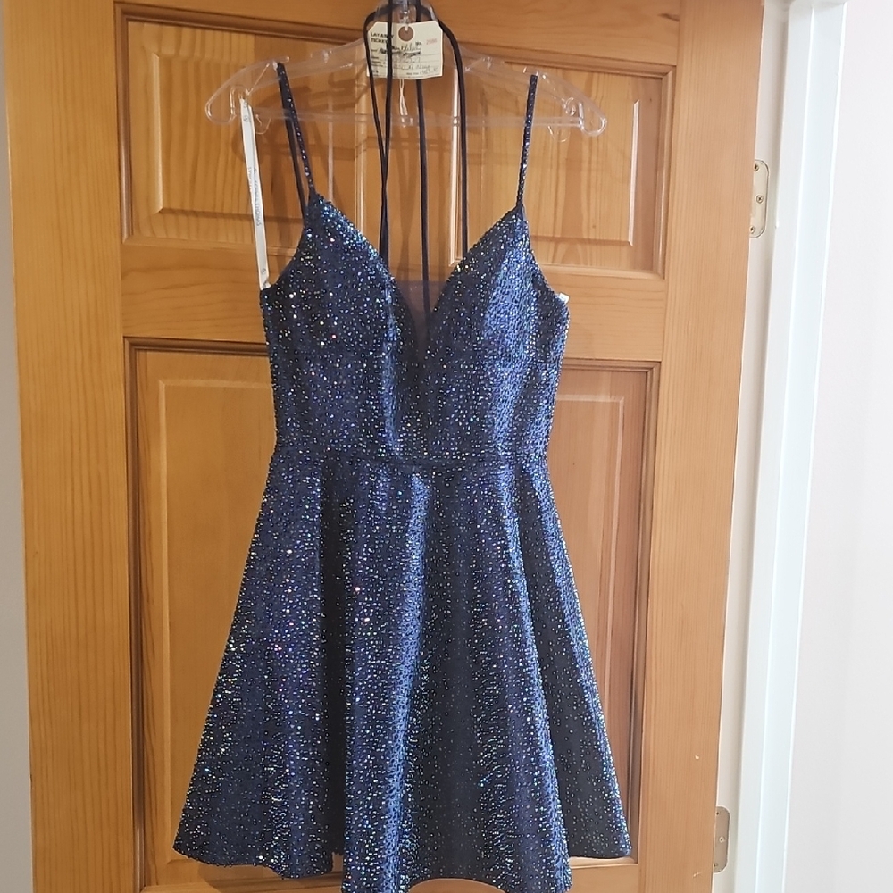 Sparkling Rhinostones Blue Prom Dress